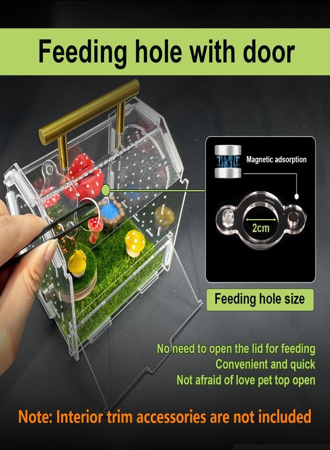 Julang Jumping Spider Enclosure, 5.9" X 4.7" X 5.5" Acrylic Spider Habitat, Front Opening Reptile Terrarium with Matrix Ventilation Holes & Feeding Holes, for Hermit Crab Tarantula Mantises Beetles - Image 4